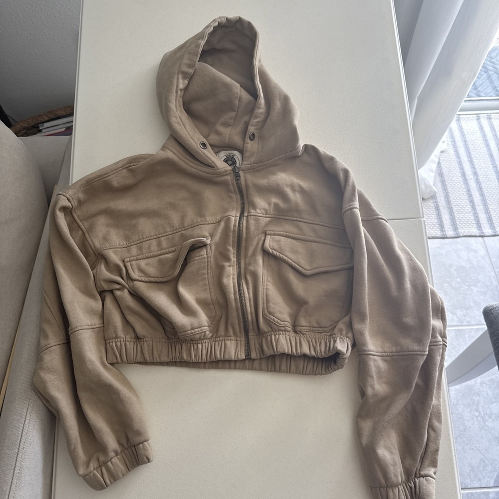 Ashley Vintage Charm Creme/beige Women's Cropped Hoodie Size L Y2k Athleisure